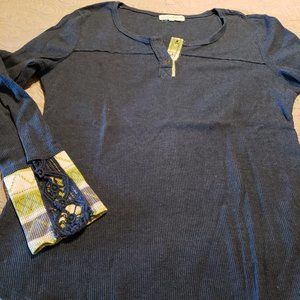 Altard State  - Mixed Material Thermal top with contrast trimmed cuffs